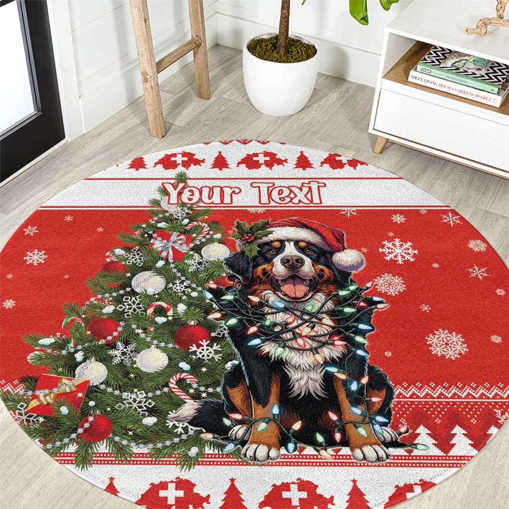 Personalized Merry Swissmas Round Carpet Bernese Mountain Dog Christmas Pattern - Wonder Print Shop