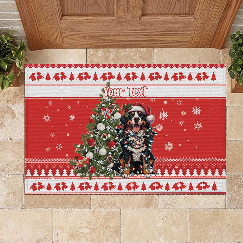 Personalized Merry Swissmas Rubber Doormat Bernese Mountain Dog Christmas Pattern - Wonder Print Shop