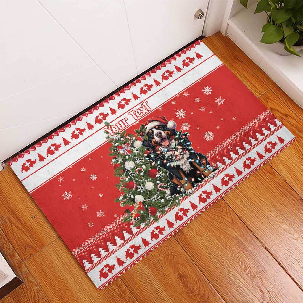 Personalized Merry Swissmas Rubber Doormat Bernese Mountain Dog Christmas Pattern - Wonder Print Shop