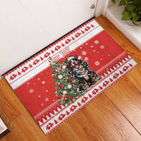 Personalized Merry Swissmas Rubber Doormat Bernese Mountain Dog Christmas Pattern - Wonder Print Shop