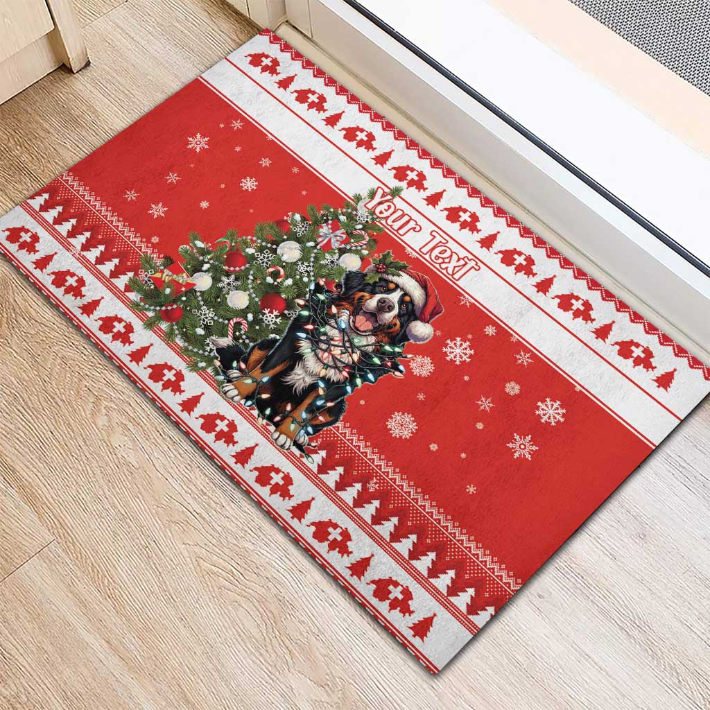 Personalized Merry Swissmas Rubber Doormat Bernese Mountain Dog Christmas Pattern - Wonder Print Shop