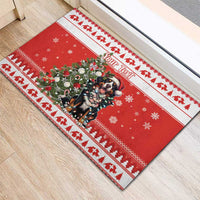 Personalized Merry Swissmas Rubber Doormat Bernese Mountain Dog Christmas Pattern - Wonder Print Shop