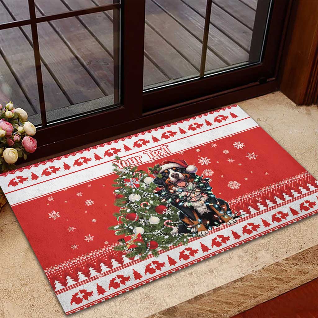 Personalized Merry Swissmas Rubber Doormat Bernese Mountain Dog Christmas Pattern - Wonder Print Shop