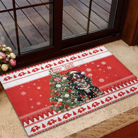 Personalized Merry Swissmas Rubber Doormat Bernese Mountain Dog Christmas Pattern - Wonder Print Shop