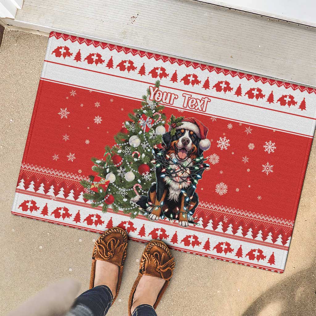 Personalized Merry Swissmas Rubber Doormat Bernese Mountain Dog Christmas Pattern - Wonder Print Shop