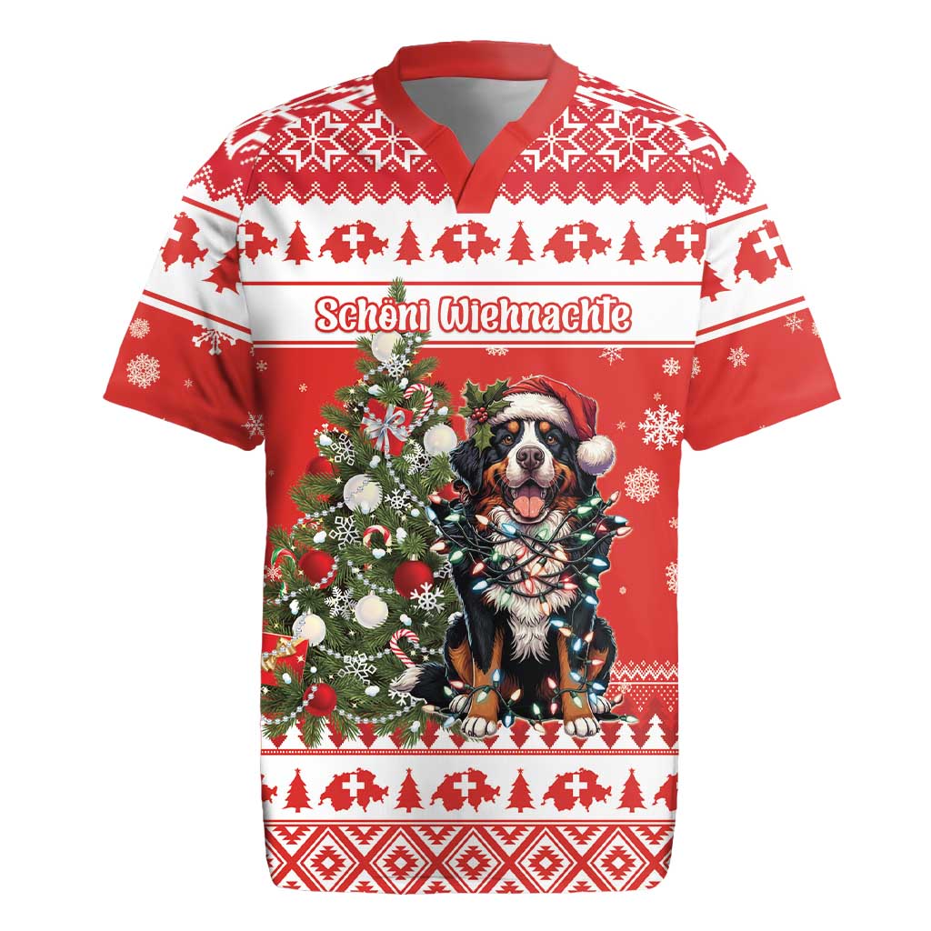 Personalized Merry Swissmas Rugby Jersey Bernese Mountain Dog Christmas Pattern - Wonder Print Shop