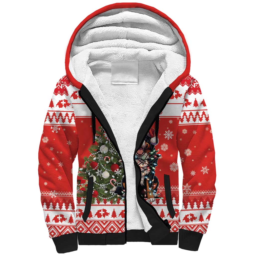 Personalized Merry Swissmas Sherpa Hoodie Bernese Mountain Dog Christmas Pattern - Wonder Print Shop