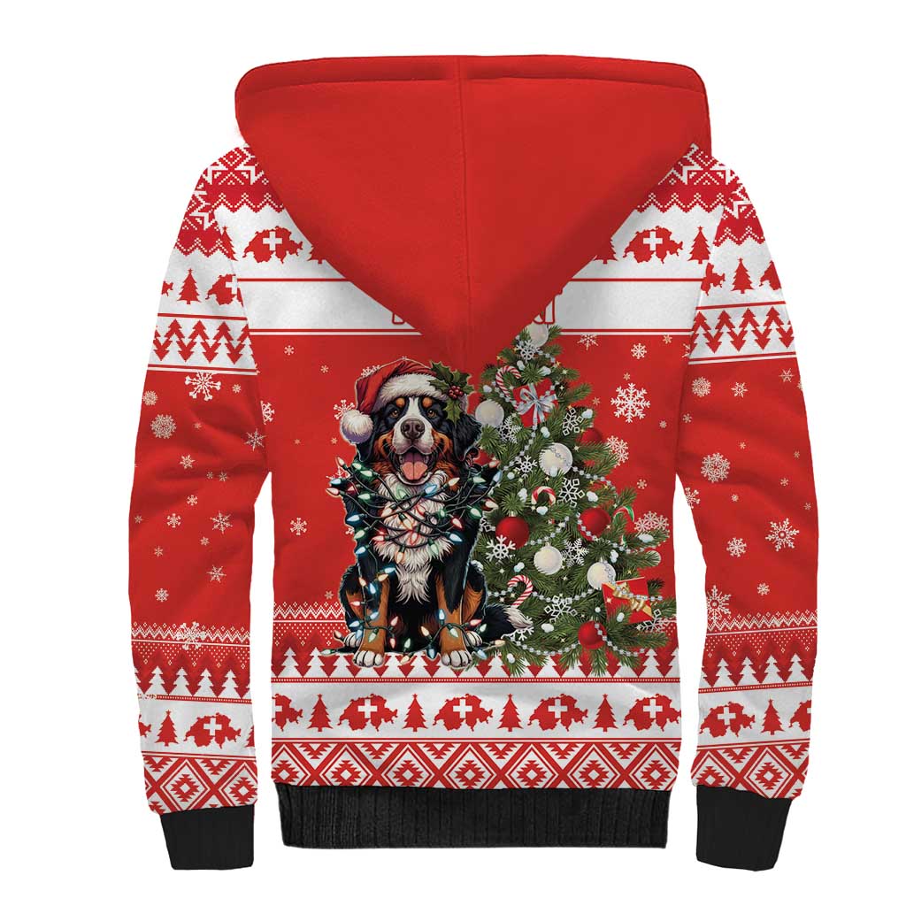 Personalized Merry Swissmas Sherpa Hoodie Bernese Mountain Dog Christmas Pattern - Wonder Print Shop