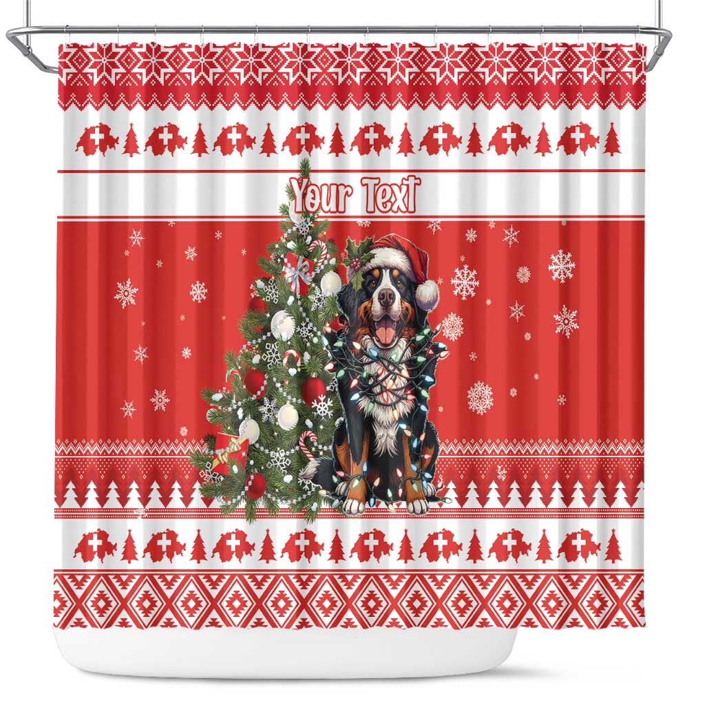 Personalized Merry Swissmas Shower Curtain Bernese Mountain Dog Christmas Pattern - Wonder Print Shop