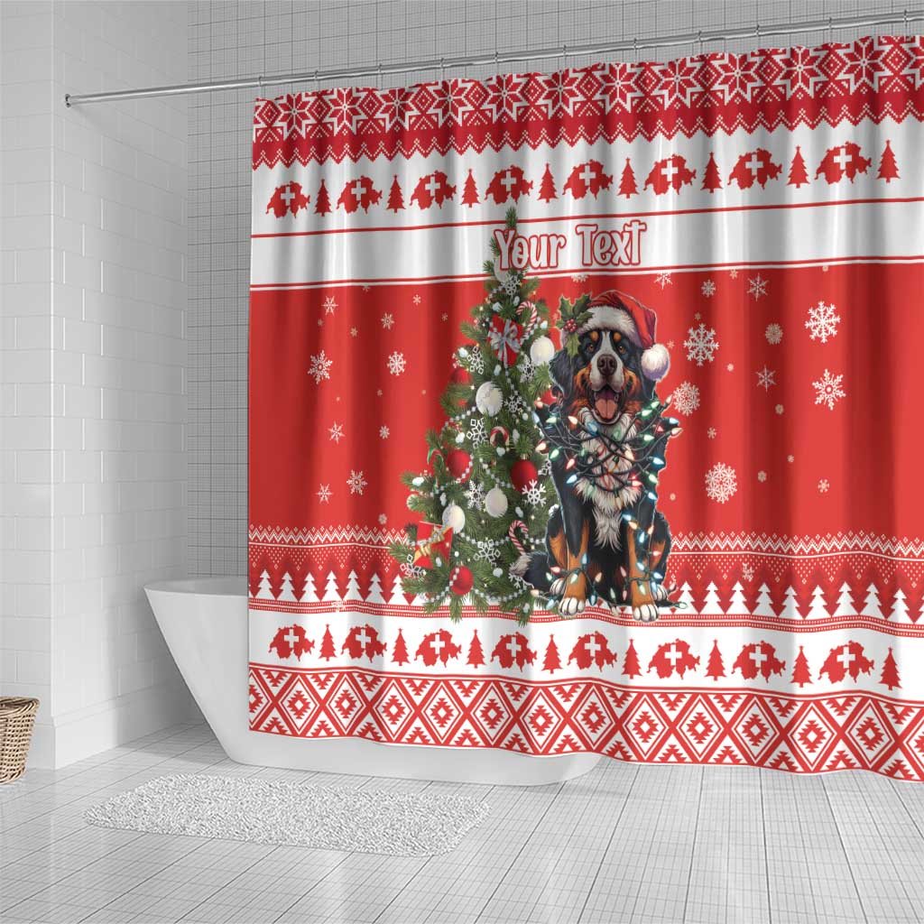 Personalized Merry Swissmas Shower Curtain Bernese Mountain Dog Christmas Pattern - Wonder Print Shop