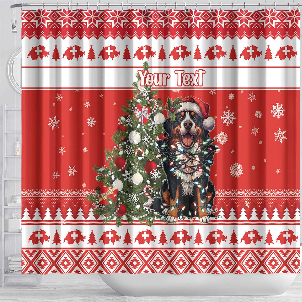 Personalized Merry Swissmas Shower Curtain Bernese Mountain Dog Christmas Pattern - Wonder Print Shop
