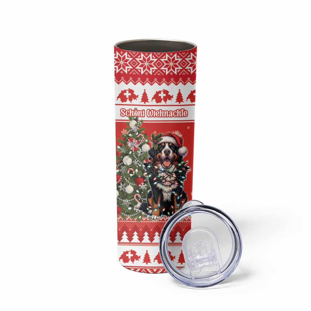 Personalized Merry Swissmas Skinny Tumbler Bernese Mountain Dog Christmas Pattern - Wonder Print Shop