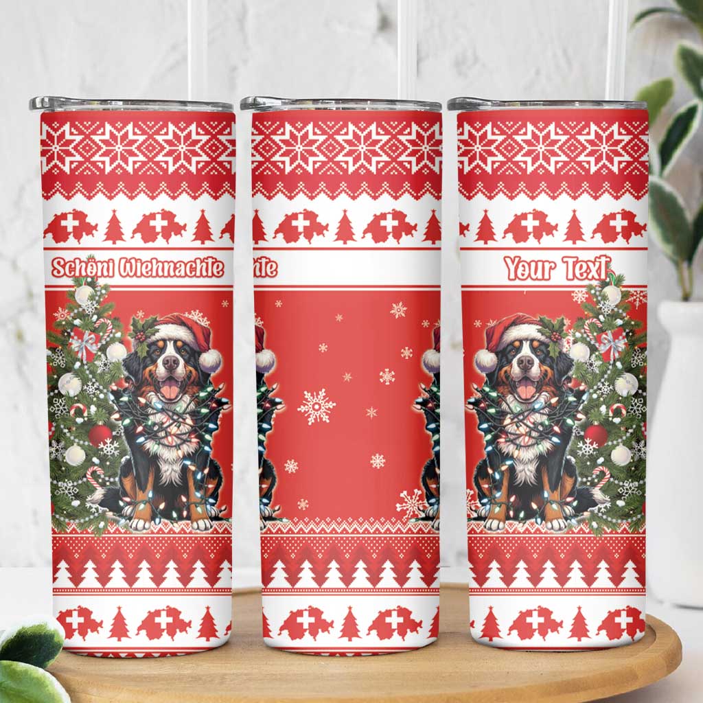 Personalized Merry Swissmas Skinny Tumbler Bernese Mountain Dog Christmas Pattern - Wonder Print Shop