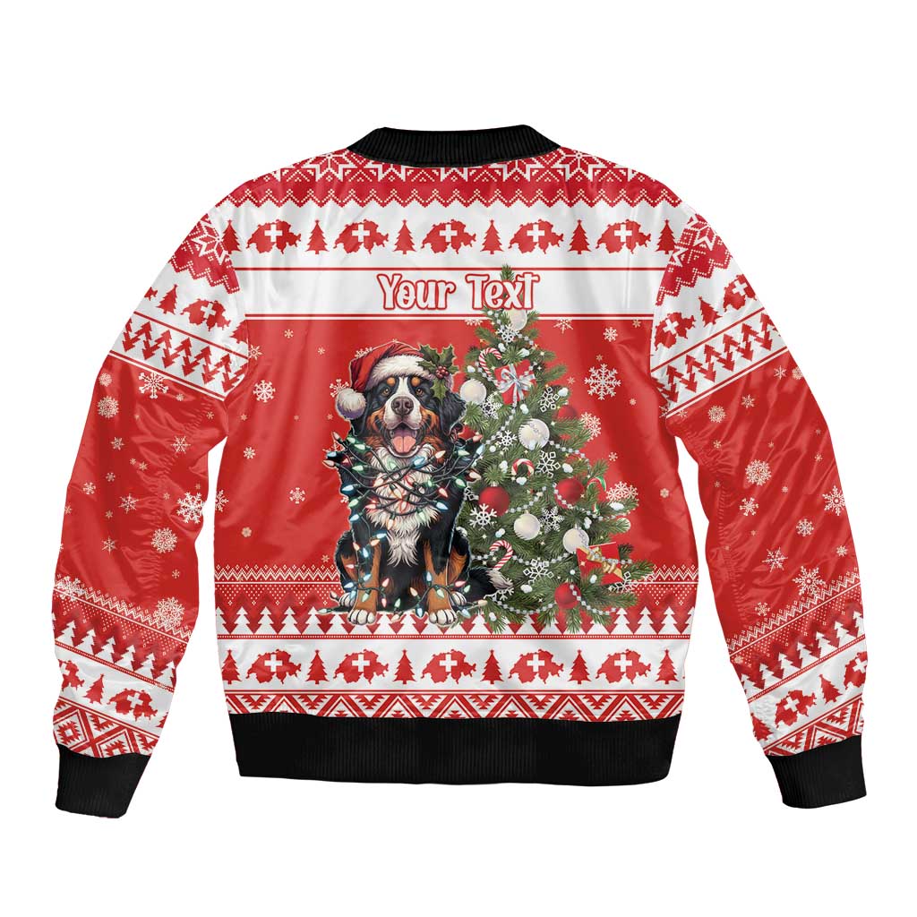 Personalized Merry Swissmas Sleeve Zip Bomber Jacket Bernese Mountain Dog Christmas Pattern - Wonder Print Shop