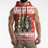 Personalized Merry Swissmas Sleeveless Hoodie Bernese Mountain Dog Christmas Pattern - Wonder Print Shop
