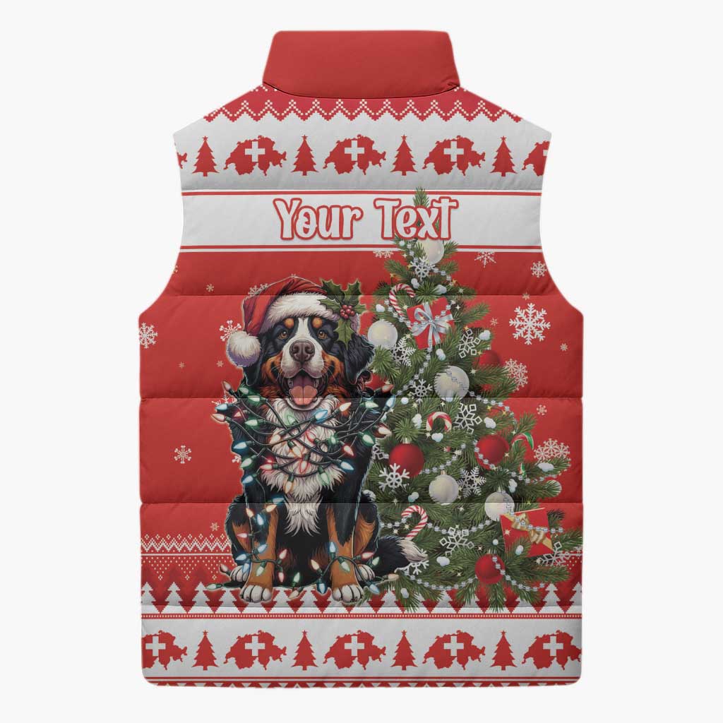 Personalized Merry Swissmas Sleeveless Puffer Jacket Bernese Mountain Dog Christmas Pattern - Wonder Print Shop