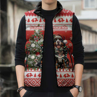 Personalized Merry Swissmas Sleeveless Puffer Jacket Bernese Mountain Dog Christmas Pattern - Wonder Print Shop