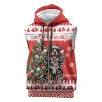 Personalized Merry Swissmas Sleeveless Zip Hoodie Bernese Mountain Dog Christmas Pattern - Wonder Print Shop