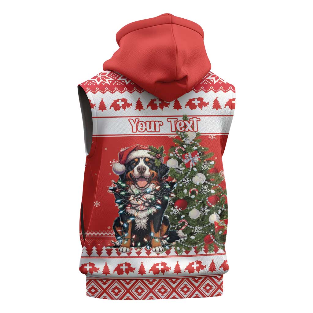 Personalized Merry Swissmas Sleeveless Zip Hoodie Bernese Mountain Dog Christmas Pattern - Wonder Print Shop