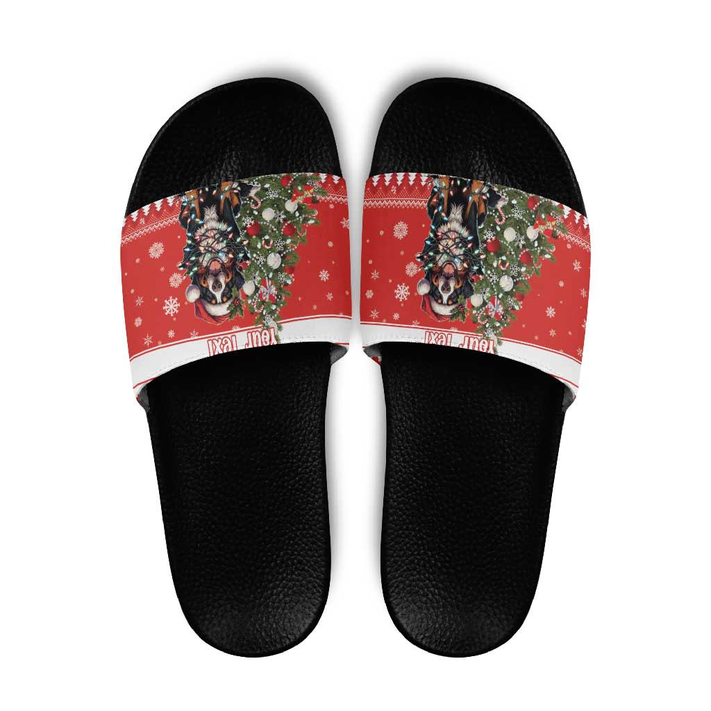 Personalized Merry Swissmas Slide Sandals Bernese Mountain Dog Christmas Pattern - Wonder Print Shop