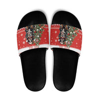Personalized Merry Swissmas Slide Sandals Bernese Mountain Dog Christmas Pattern - Wonder Print Shop