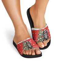 Personalized Merry Swissmas Slide Sandals Bernese Mountain Dog Christmas Pattern - Wonder Print Shop