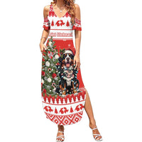 Personalized Merry Swissmas Summer Maxi Dress Bernese Mountain Dog Christmas Pattern - Wonder Print Shop