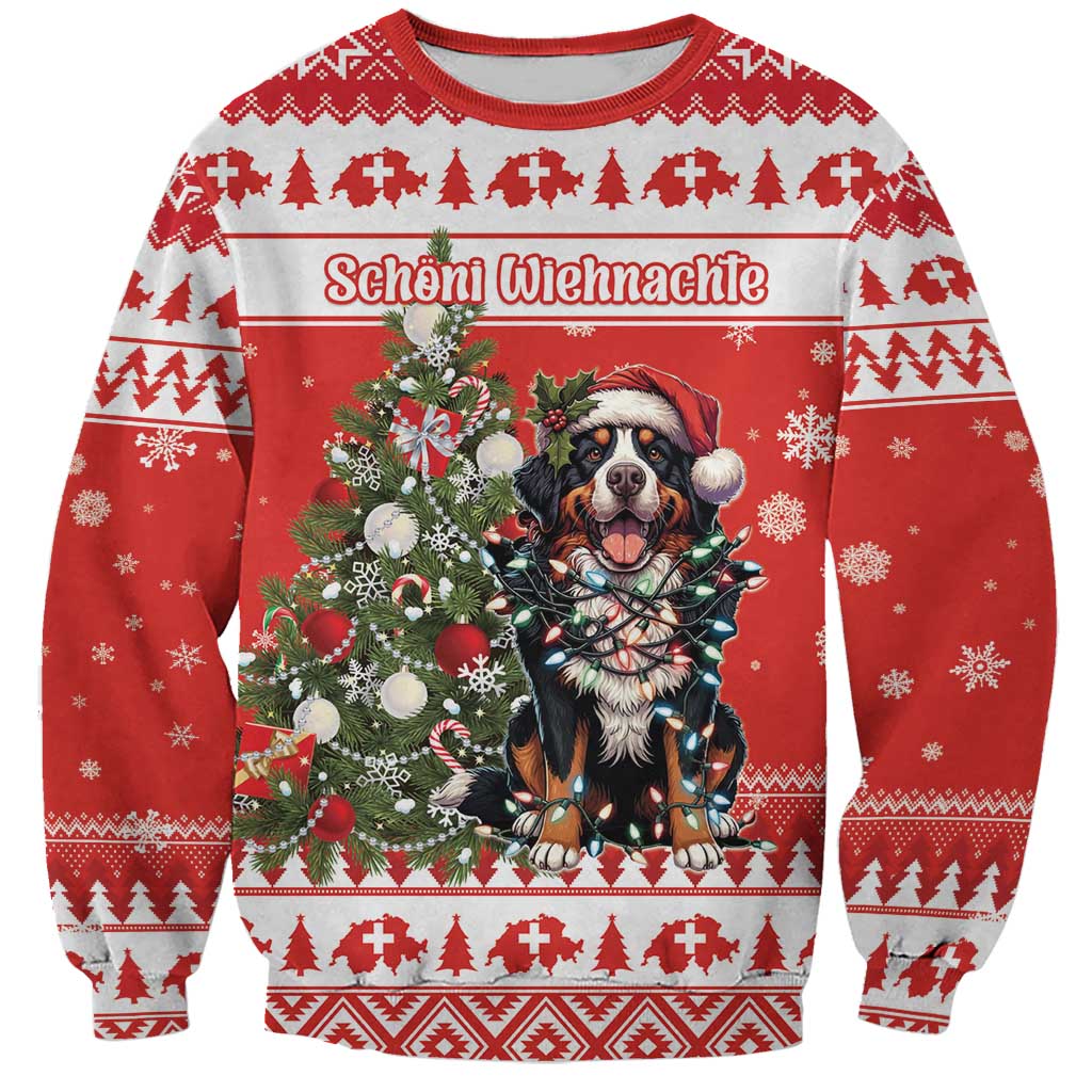 Personalized Merry Swissmas Sweatshirt Bernese Mountain Dog Christmas Pattern - Wonder Print Shop
