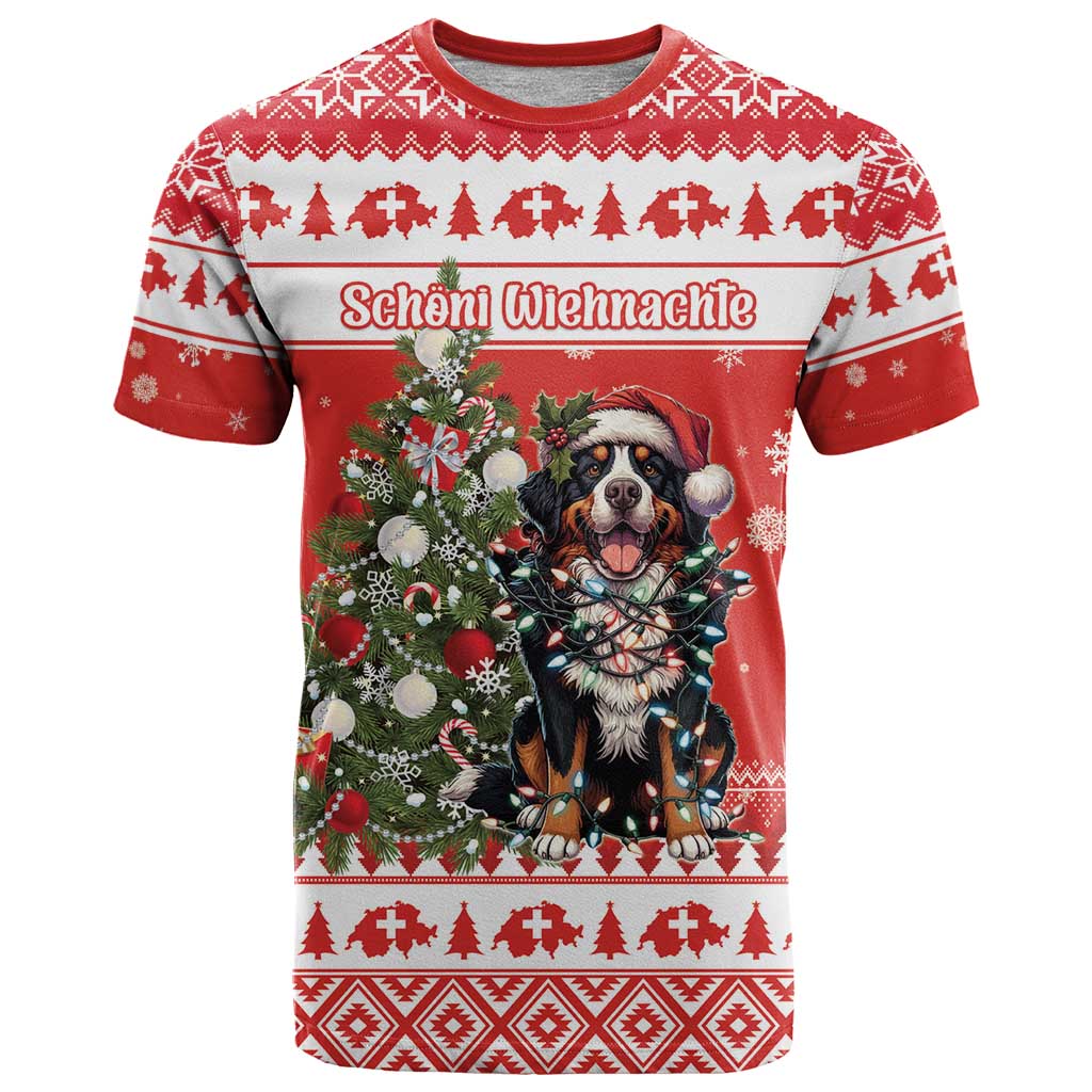 Personalized Merry Swissmas T Shirt Bernese Mountain Dog Christmas Pattern - Wonder Print Shop