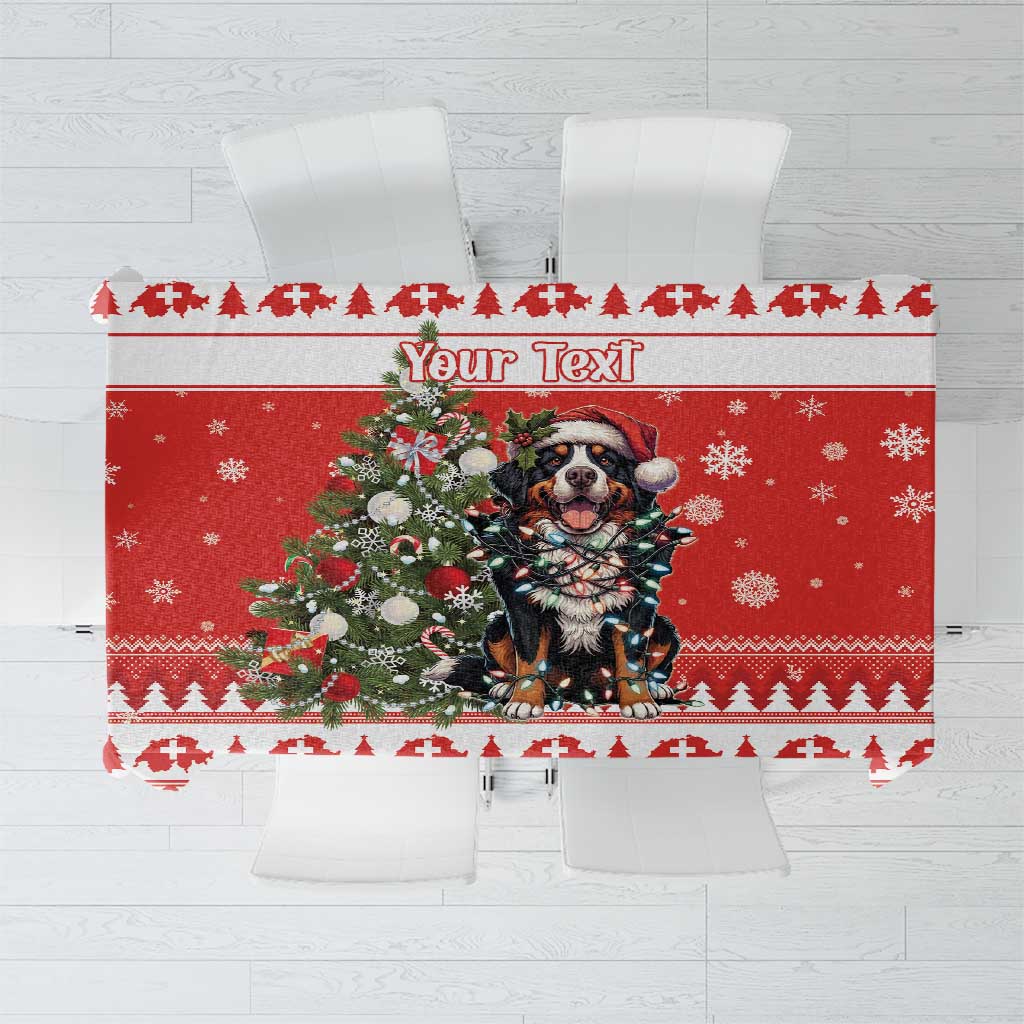 Personalized Merry Swissmas Tablecloth Bernese Mountain Dog Christmas Pattern - Wonder Print Shop