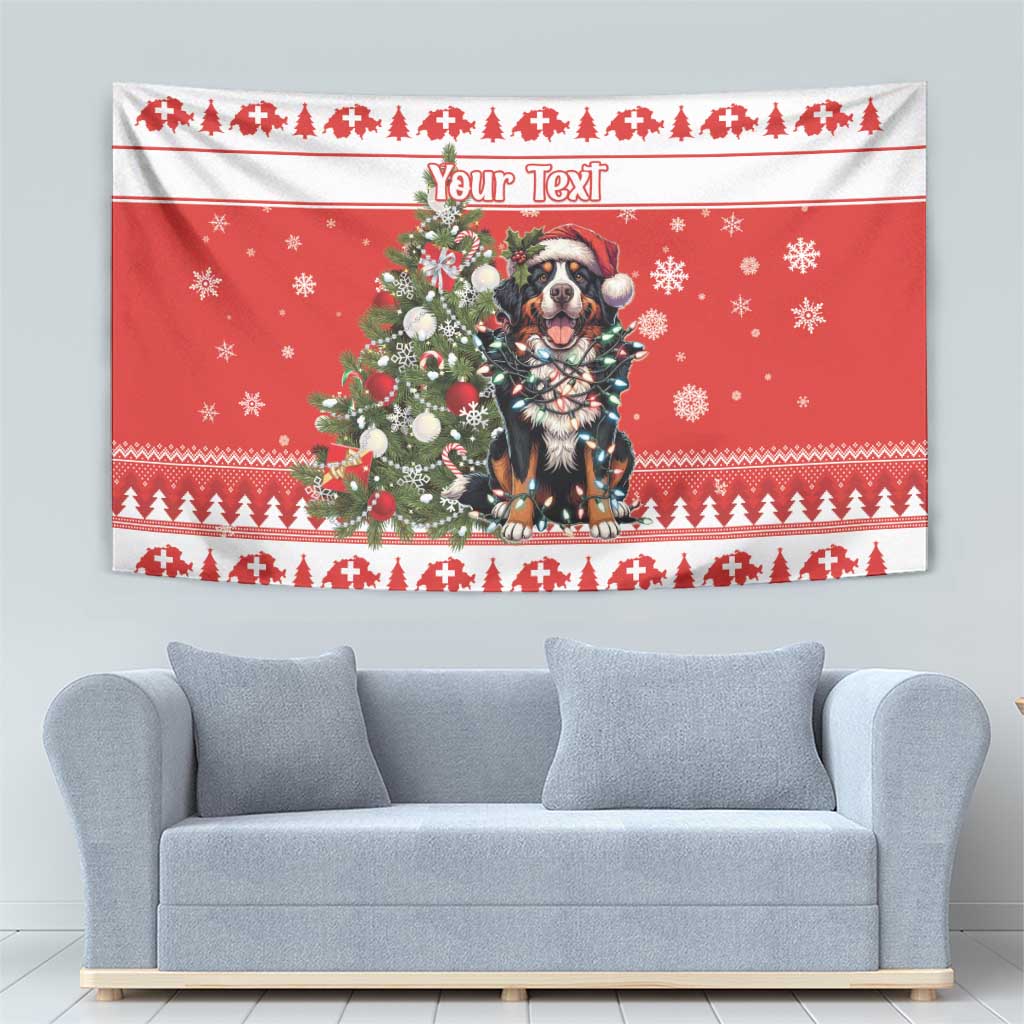 Personalized Merry Swissmas Tapestry Bernese Mountain Dog Christmas Pattern - Wonder Print Shop