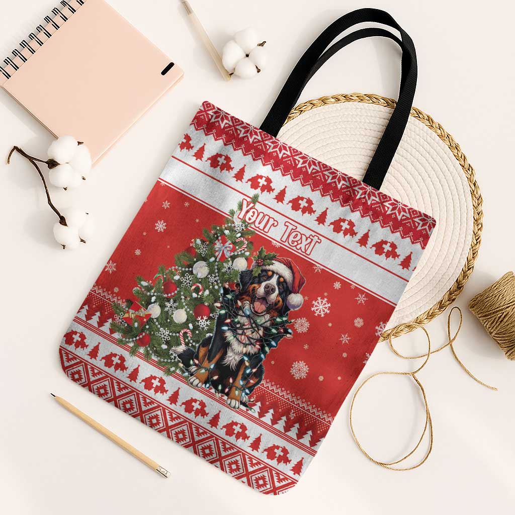 Personalized Merry Swissmas Tote Bag Bernese Mountain Dog Christmas Pattern - Wonder Print Shop