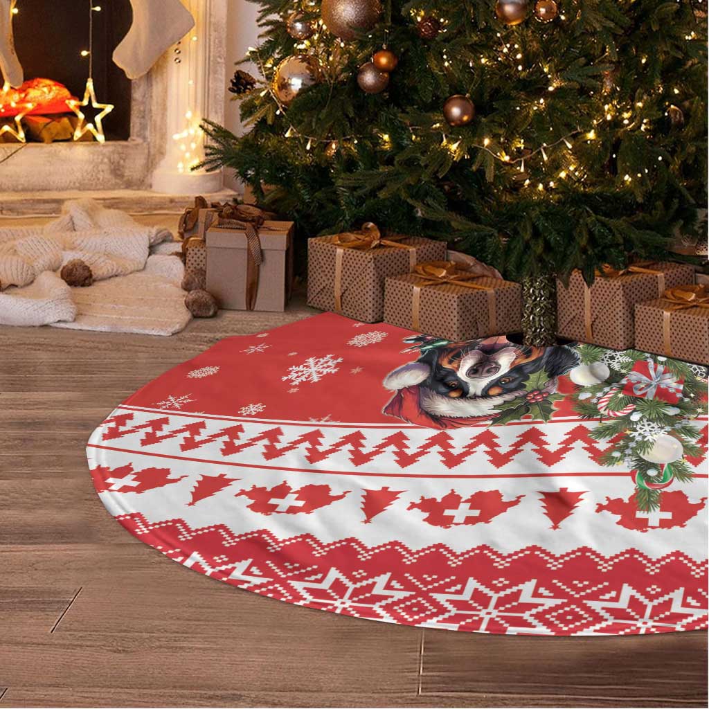 Personalized Merry Swissmas Tree Skirt Bernese Mountain Dog Christmas Pattern - Wonder Print Shop