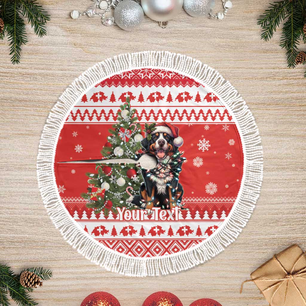 Personalized Merry Swissmas Tree Skirt Bernese Mountain Dog Christmas Pattern - Wonder Print Shop