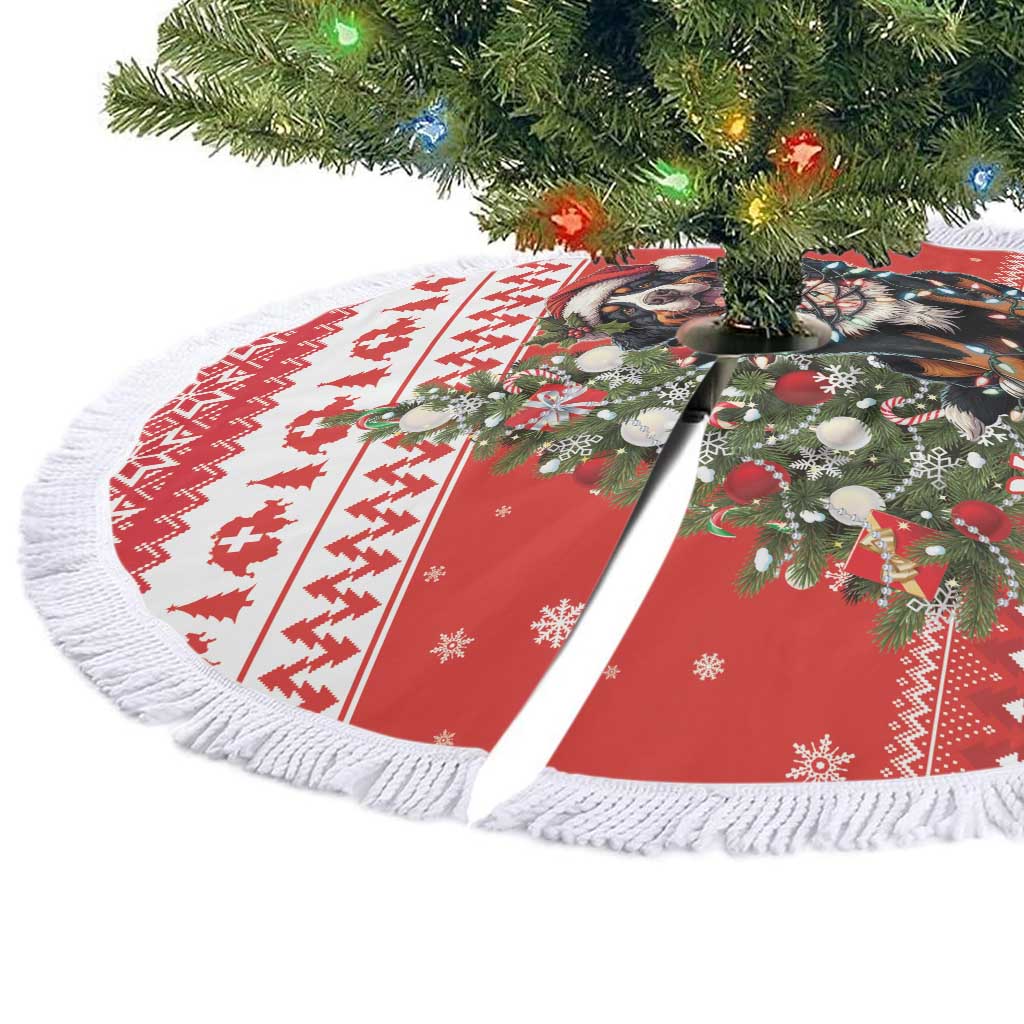 Personalized Merry Swissmas Tree Skirt Bernese Mountain Dog Christmas Pattern - Wonder Print Shop