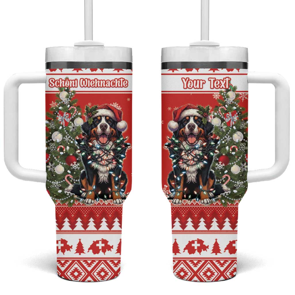 Personalized Merry Swissmas Tumbler With Handle Bernese Mountain Dog Christmas Pattern - Wonder Print Shop