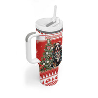 Personalized Merry Swissmas Tumbler With Handle Bernese Mountain Dog Christmas Pattern - Wonder Print Shop