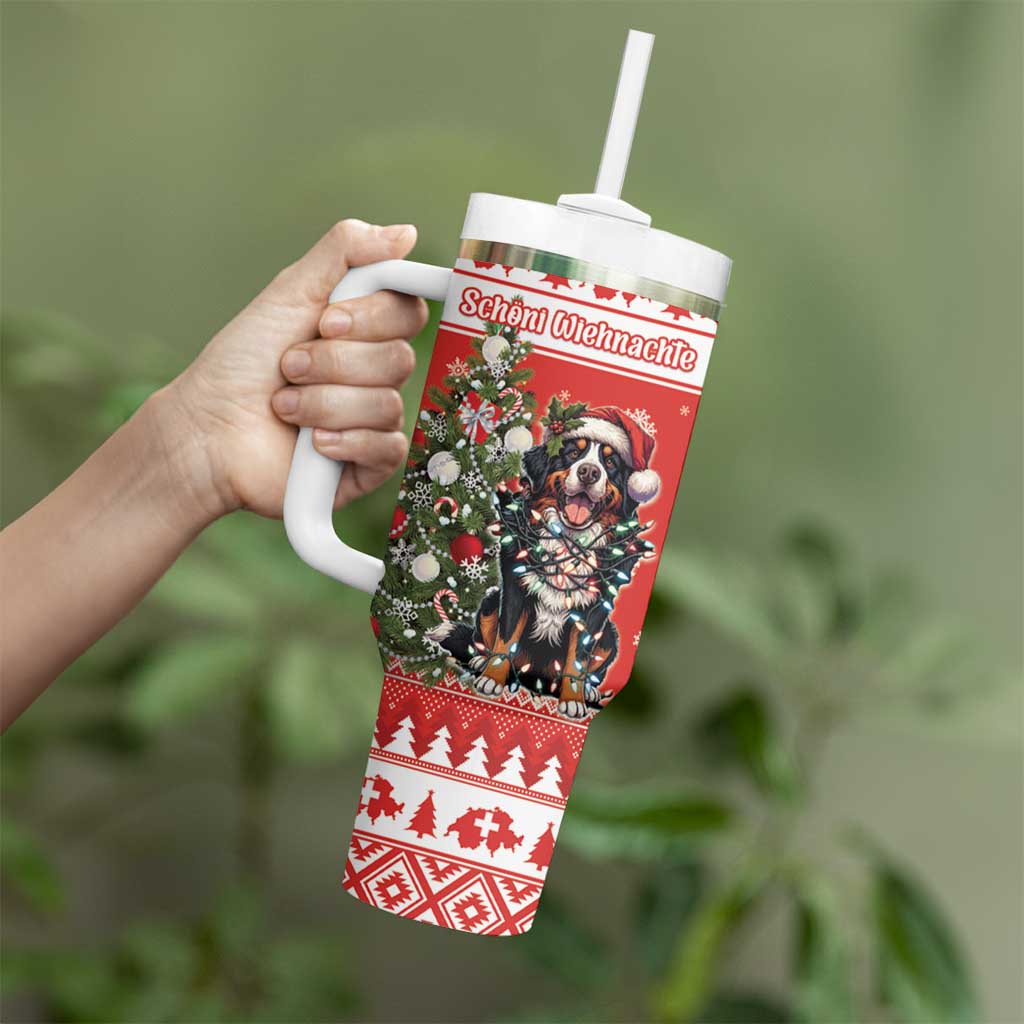 Personalized Merry Swissmas Tumbler With Handle Bernese Mountain Dog Christmas Pattern - Wonder Print Shop