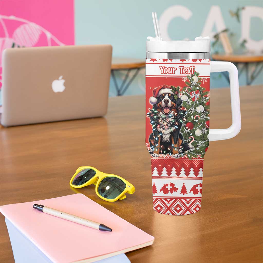 Personalized Merry Swissmas Tumbler With Handle Bernese Mountain Dog Christmas Pattern - Wonder Print Shop