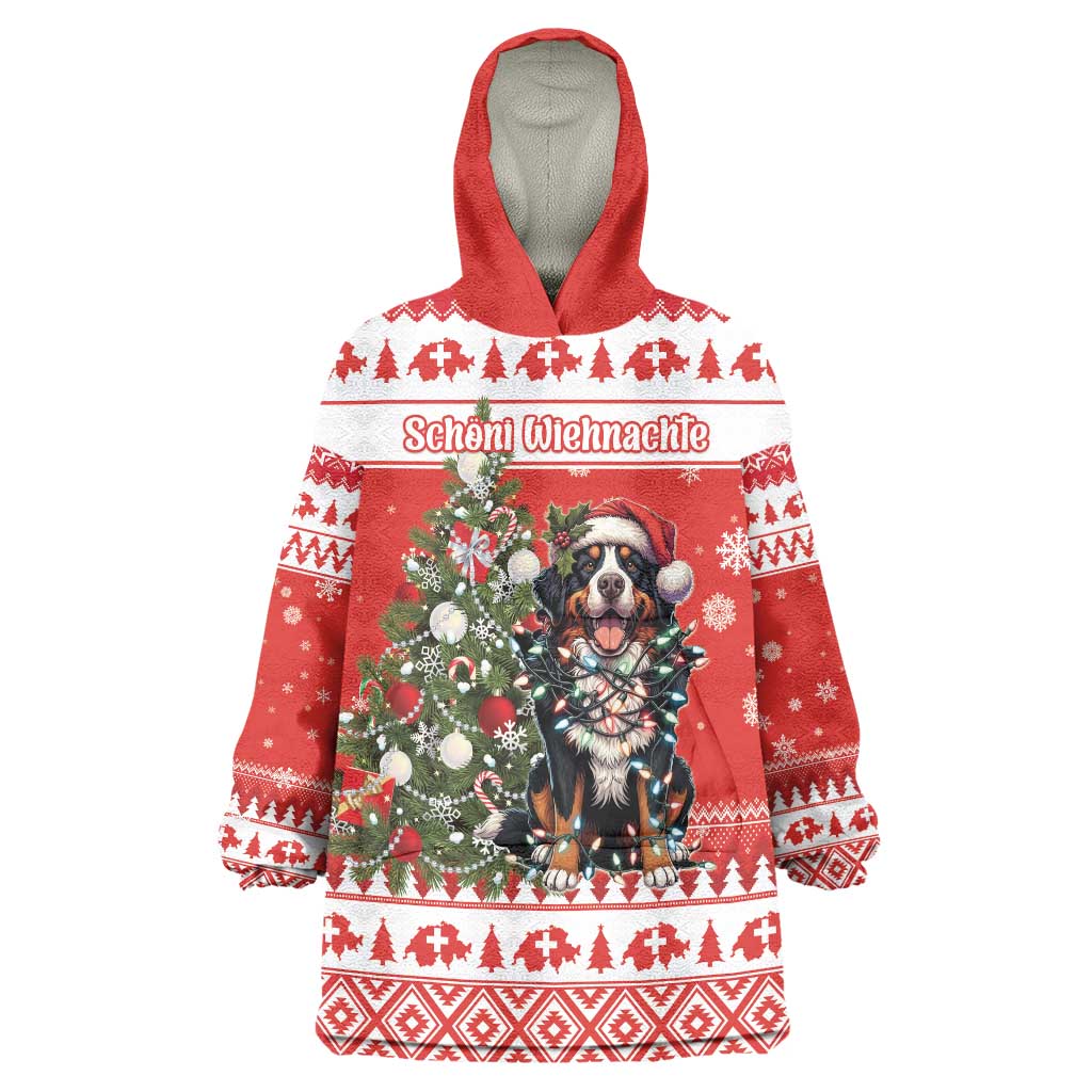 Personalized Merry Swissmas Wearable Blanket Hoodie Bernese Mountain Dog Christmas Pattern - Wonder Print Shop