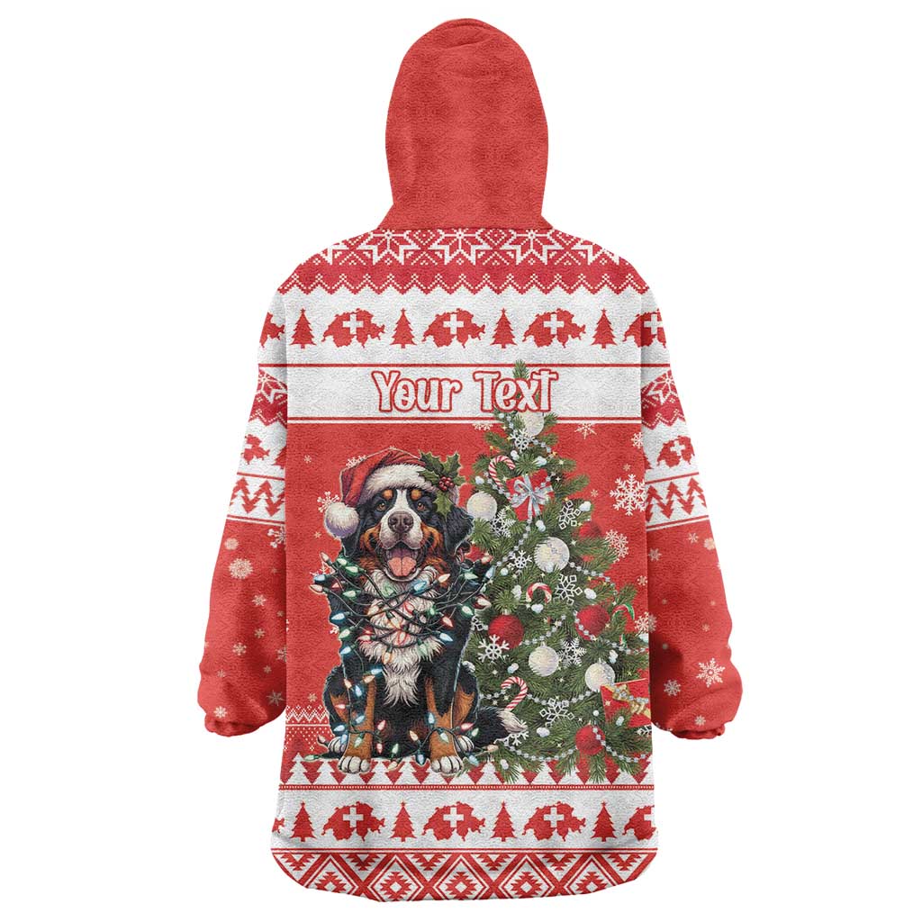 Personalized Merry Swissmas Wearable Blanket Hoodie Bernese Mountain Dog Christmas Pattern - Wonder Print Shop
