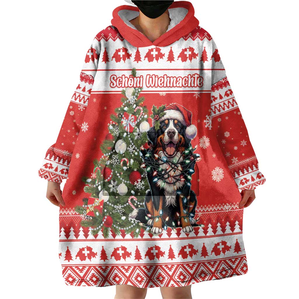 Personalized Merry Swissmas Wearable Blanket Hoodie Bernese Mountain Dog Christmas Pattern - Wonder Print Shop