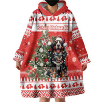 Personalized Merry Swissmas Wearable Blanket Hoodie Bernese Mountain Dog Christmas Pattern - Wonder Print Shop