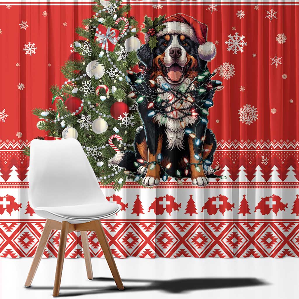 Personalized Merry Swissmas Window Curtain Bernese Mountain Dog Christmas Pattern - Wonder Print Shop