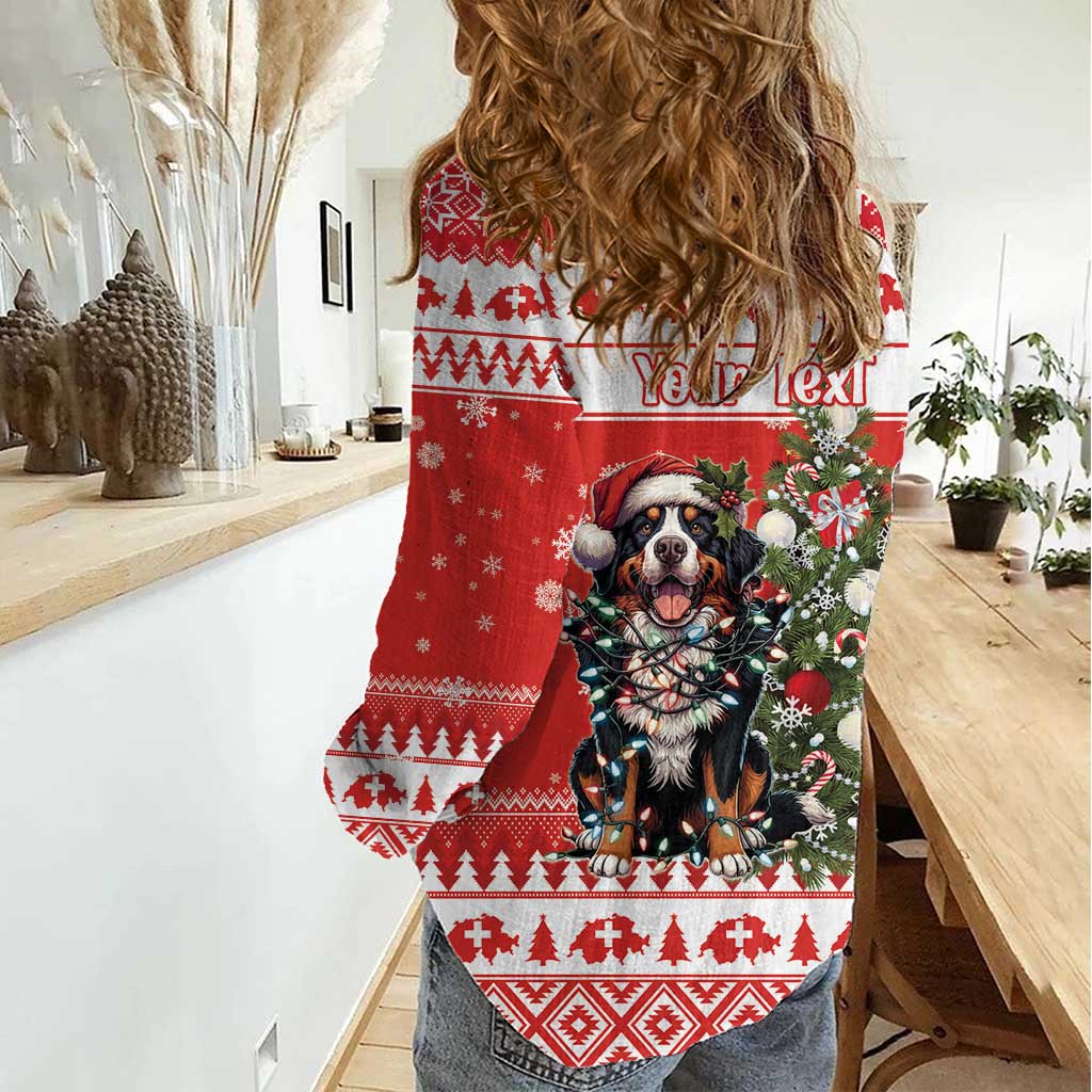 Personalized Merry Swissmas Women Casual Shirt Bernese Mountain Dog Christmas Pattern - Wonder Print Shop