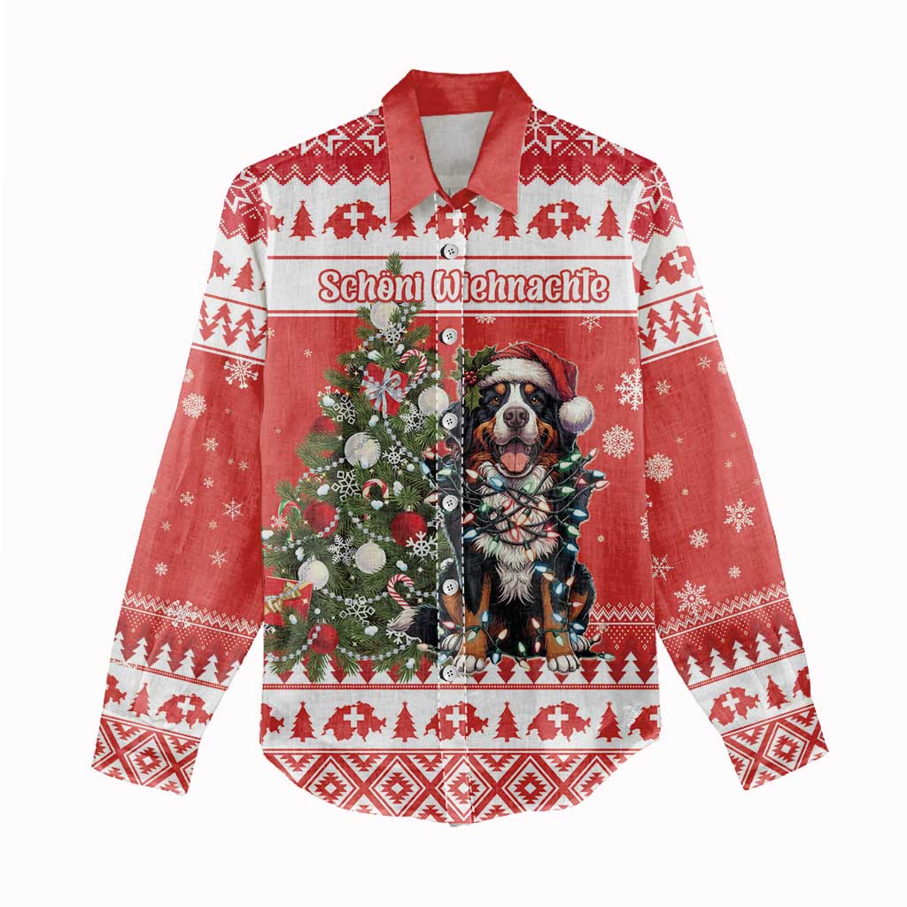 Personalized Merry Swissmas Women Casual Shirt Bernese Mountain Dog Christmas Pattern - Wonder Print Shop