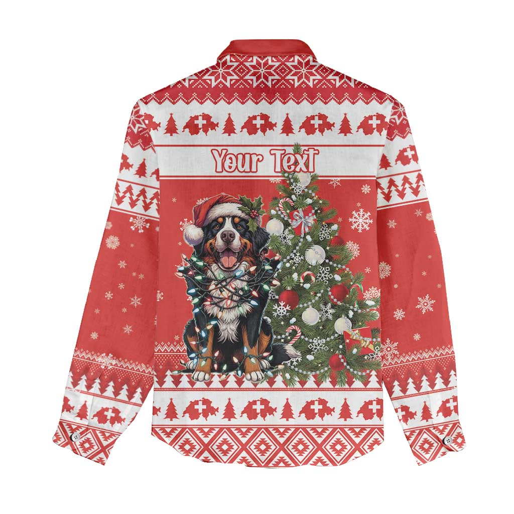 Personalized Merry Swissmas Women Casual Shirt Bernese Mountain Dog Christmas Pattern - Wonder Print Shop