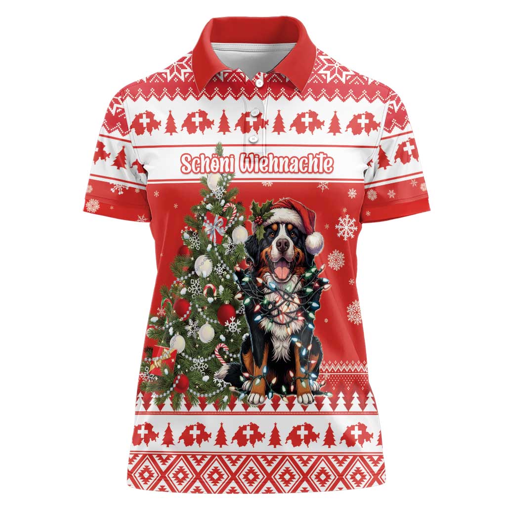Personalized Merry Swissmas Women Polo Shirt Bernese Mountain Dog Christmas Pattern - Wonder Print Shop