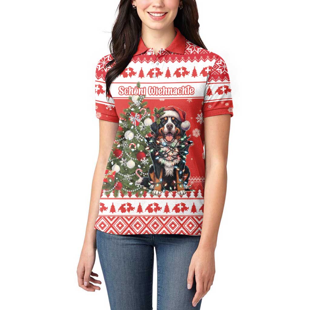 Personalized Merry Swissmas Women Polo Shirt Bernese Mountain Dog Christmas Pattern - Wonder Print Shop