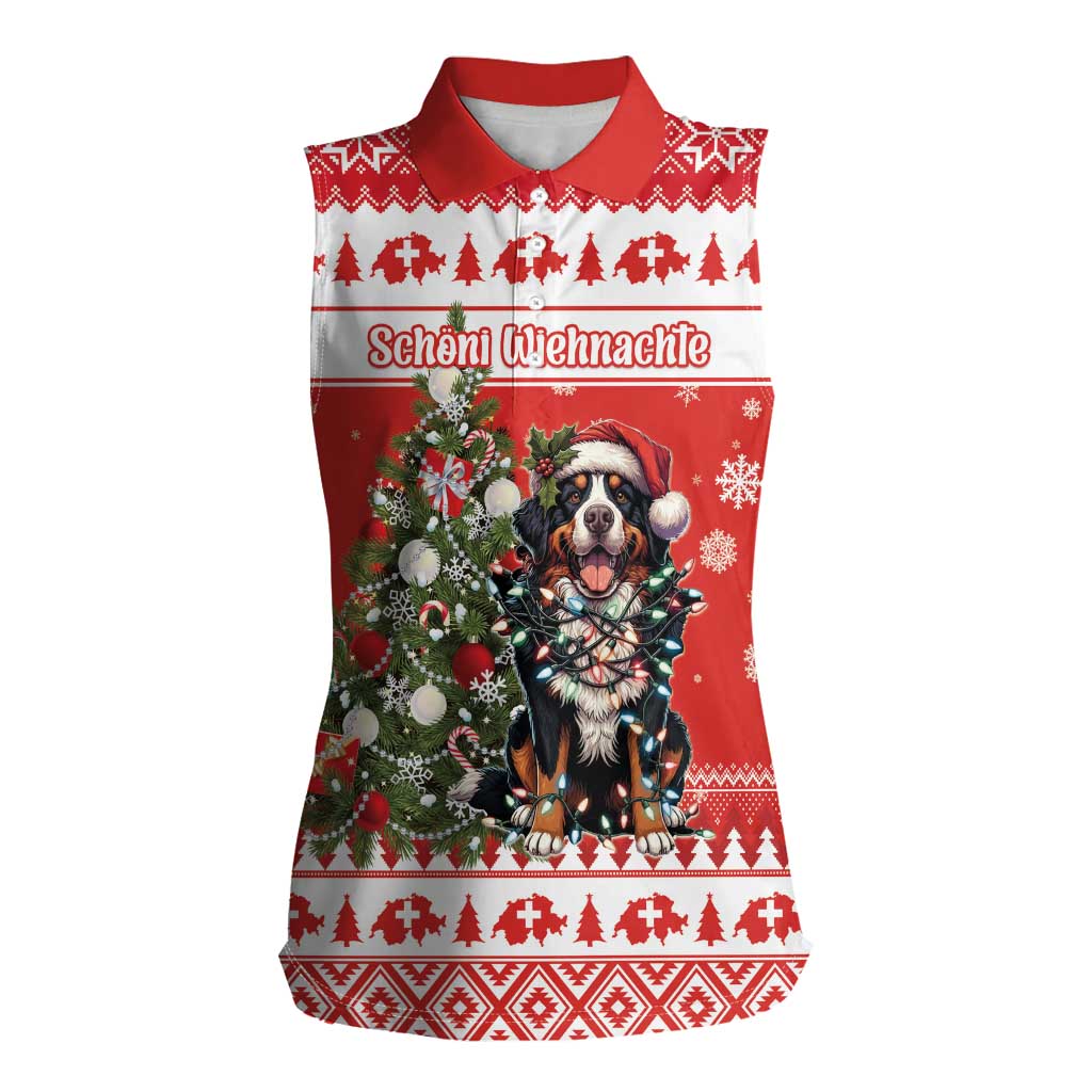 Personalized Merry Swissmas Women Sleeveless Polo Shirt Bernese Mountain Dog Christmas Pattern - Wonder Print Shop